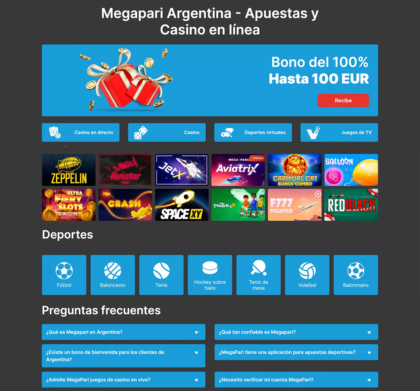 Web oficial y ventajas de Megapari